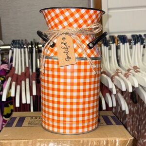 5/$15 Orange Gingham Metal Vase Can